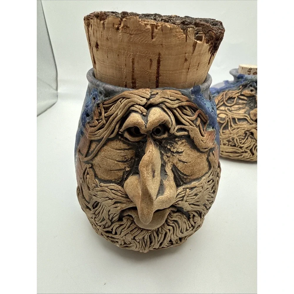 Set Of 3 Fantasy Character Face Jars Patty De Benedet Signed Whimsical Pottery